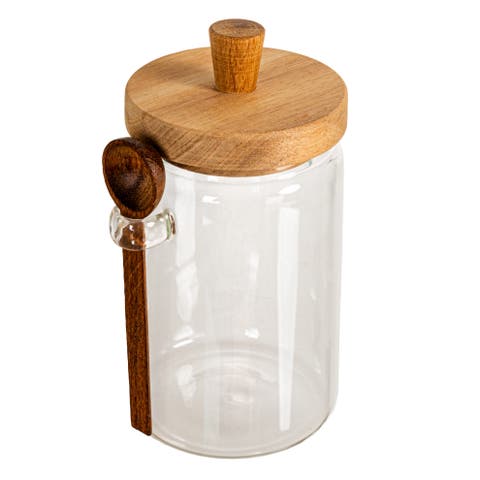 Glass Canister with Wood Lid and Spoon, Natural