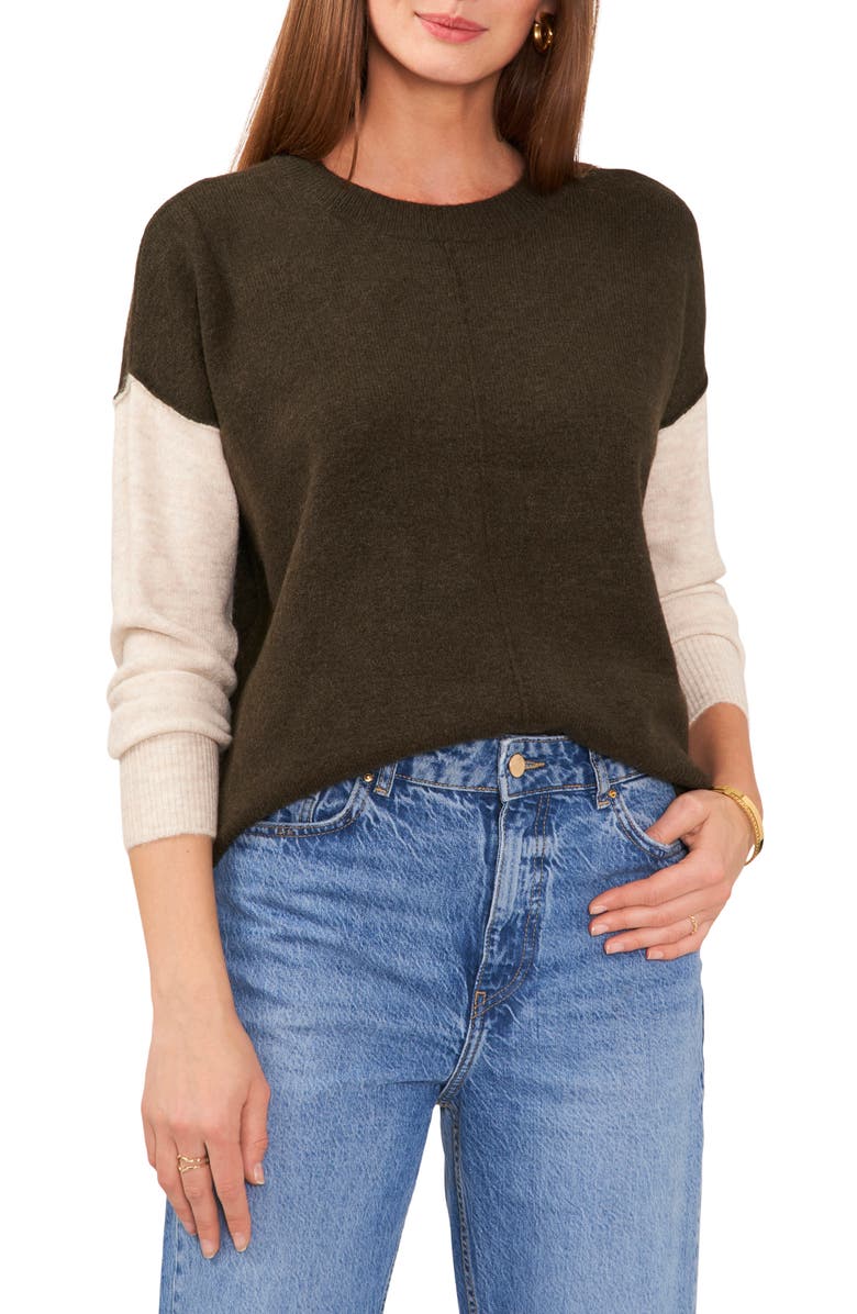 Vince Camuto Colorblock Sweater, Main, color, Dark Olive