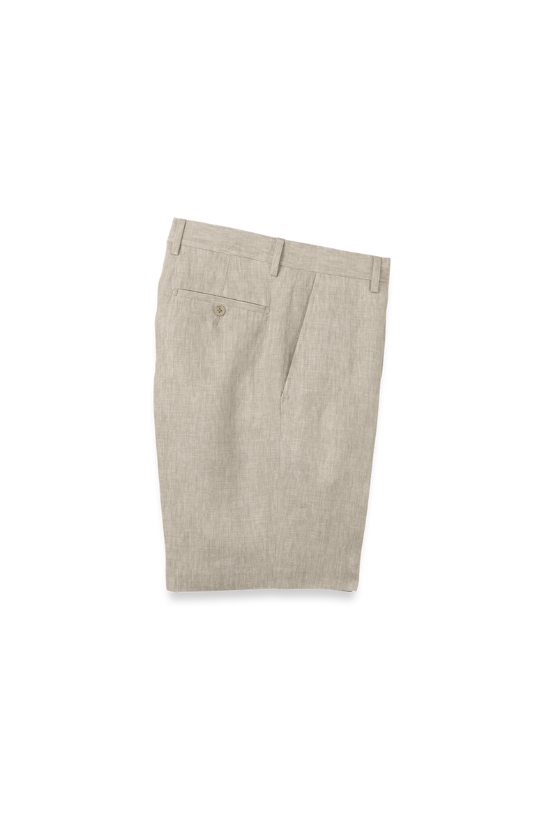 Linen Chambray Twill Flat Front Shorts, Main, color, Khaki