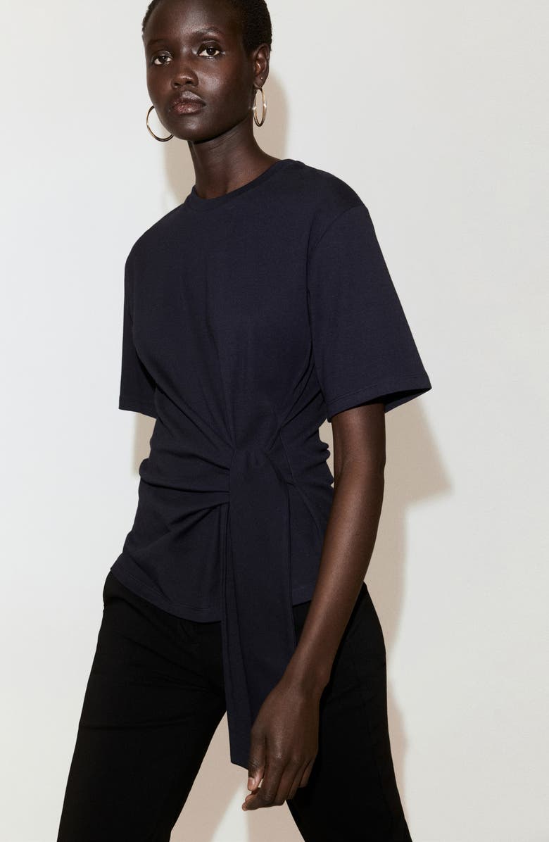 MANGO Side Tie Stretch Cotton T-Shirt, Alternate, color, 