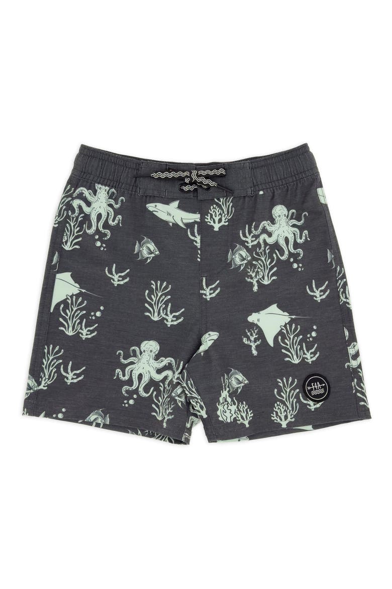 Kids' Classic Ocean Print Board Shorts, Main, color, BLACK SAND