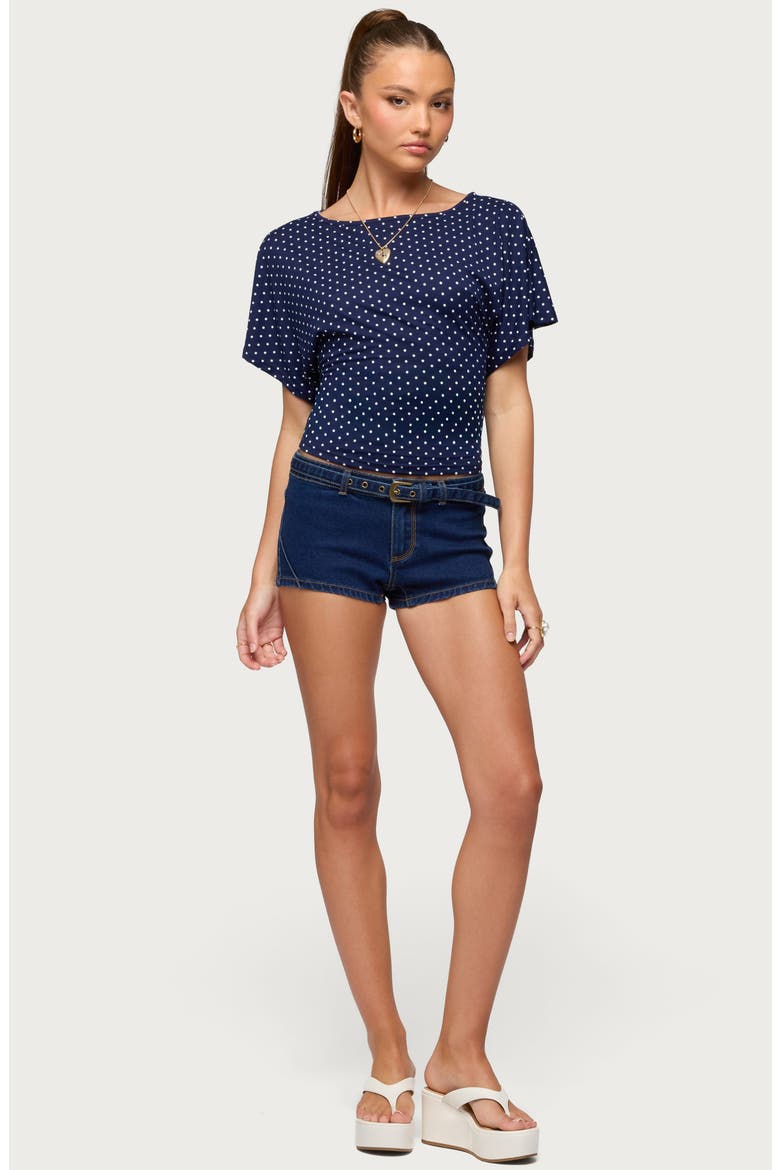 Abriana Polka Dot Ruched Waist Top, Alternate, color, NAVY-AND-WHITE