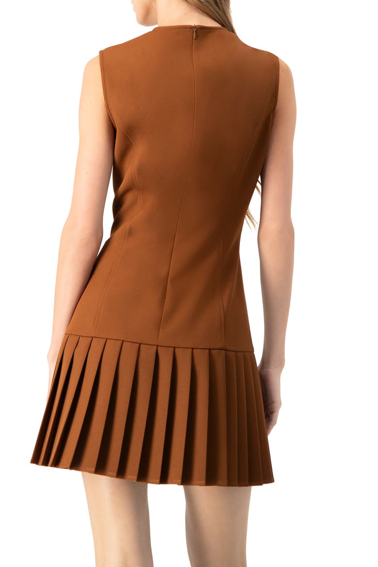 Pleated Short Dress, Alternate, color, Brown