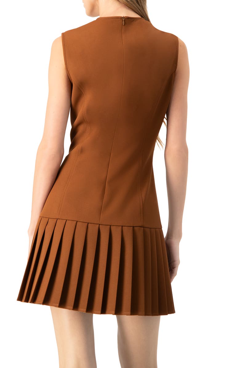 IVONNE Pleated Short Dress, Alternate, color, Brown