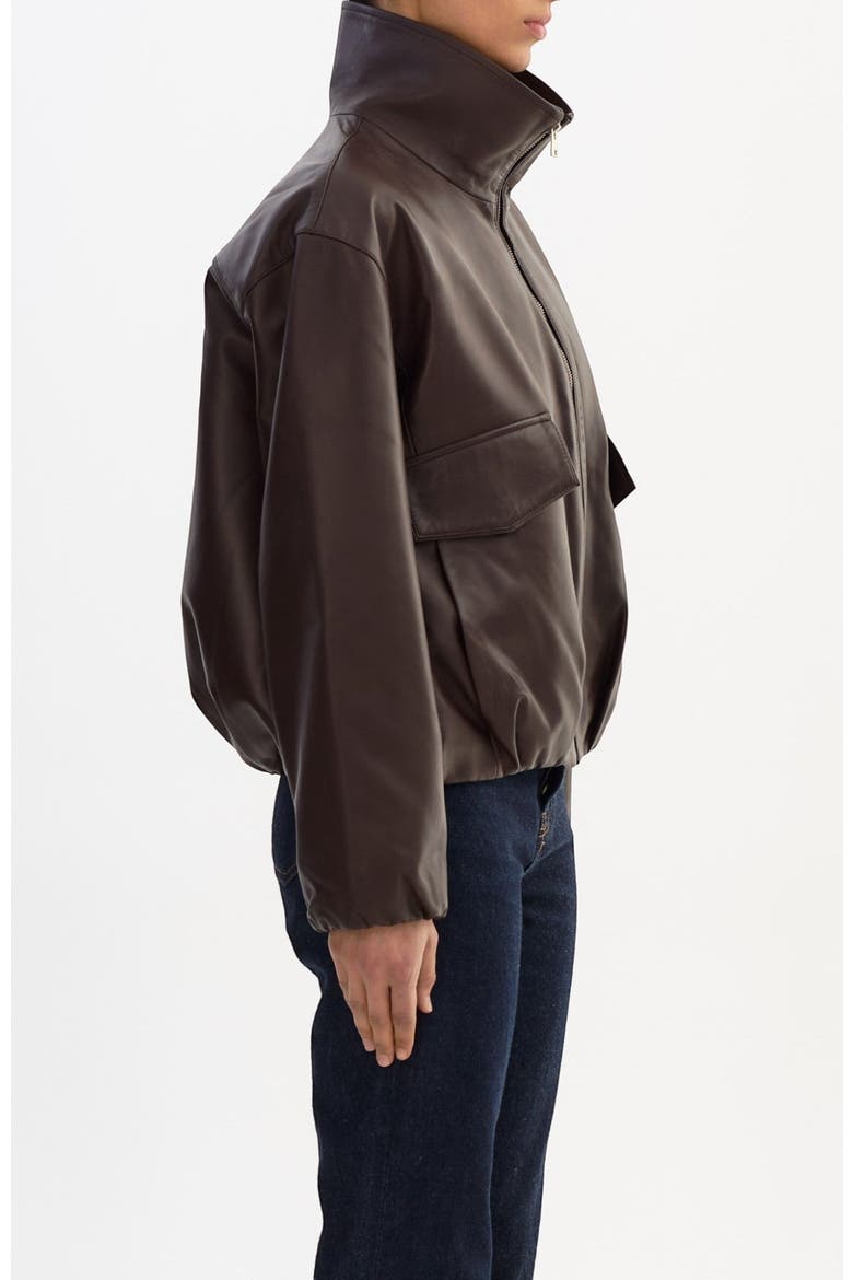 RAMONA | Funnel Neck Leather Jacket, Alternate, color, Dark Brown