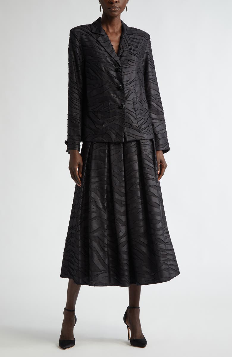 ST. JOHN Pleated Zebra Fil Coupé Skirt, Alternate, color, Black