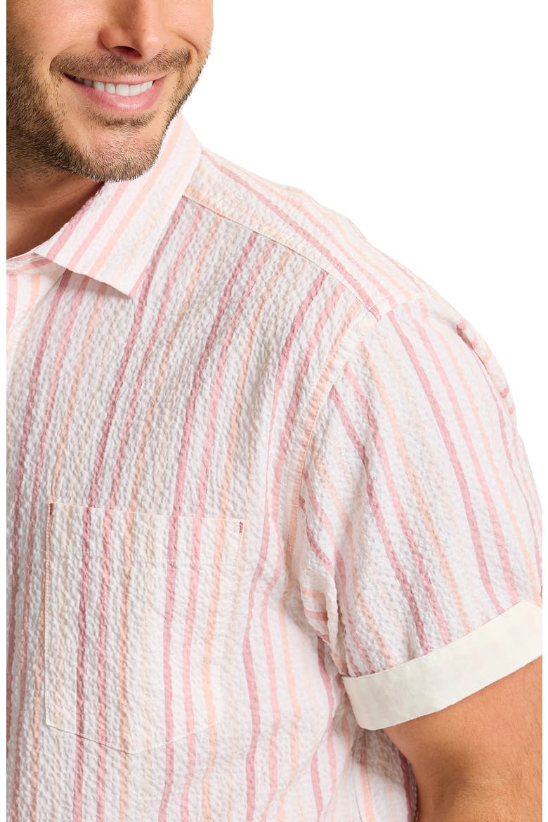 Nova Wave Silve Stripe Short Sleeve Seersucker Button-Up Shirt, Alternate, color, RED SPARK