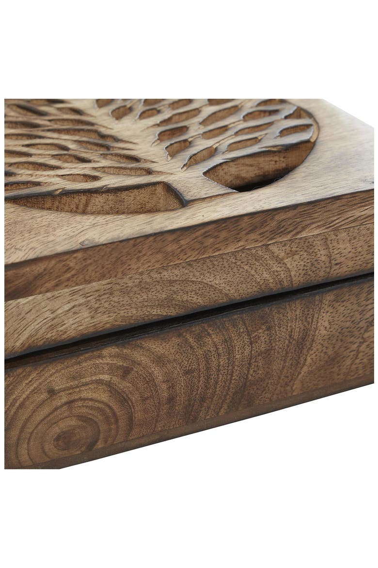 Handmade Wood Tree Set of 3 Storage Boxes, Alternate, color, BROWN