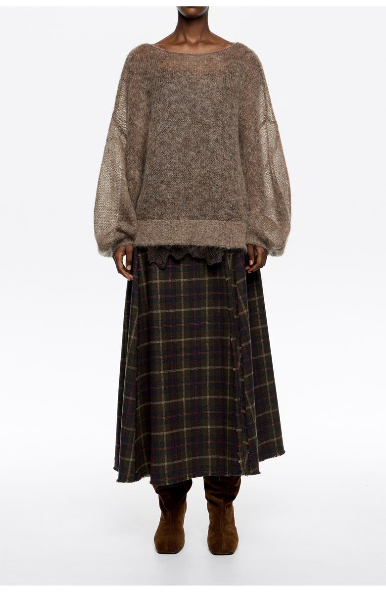 Bimba y Lola Checked Wool Skirt, Main, color, Dark Khaki