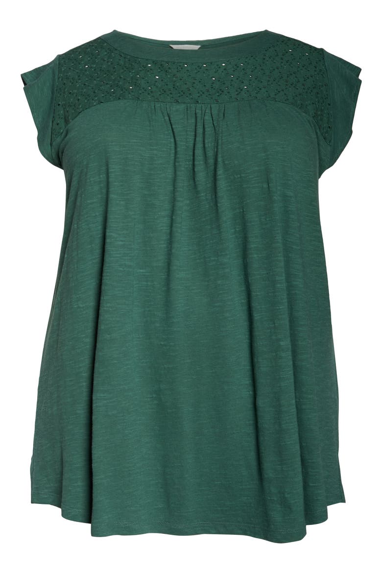 Eyelet Detail Baby Doll Top, Alternate, color, OLIVE MOSS