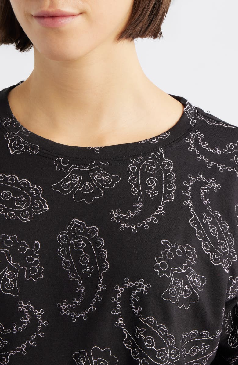 Bobeau Embroidered Puff Sleeve Top, Alternate, color, White Paisley Quilt