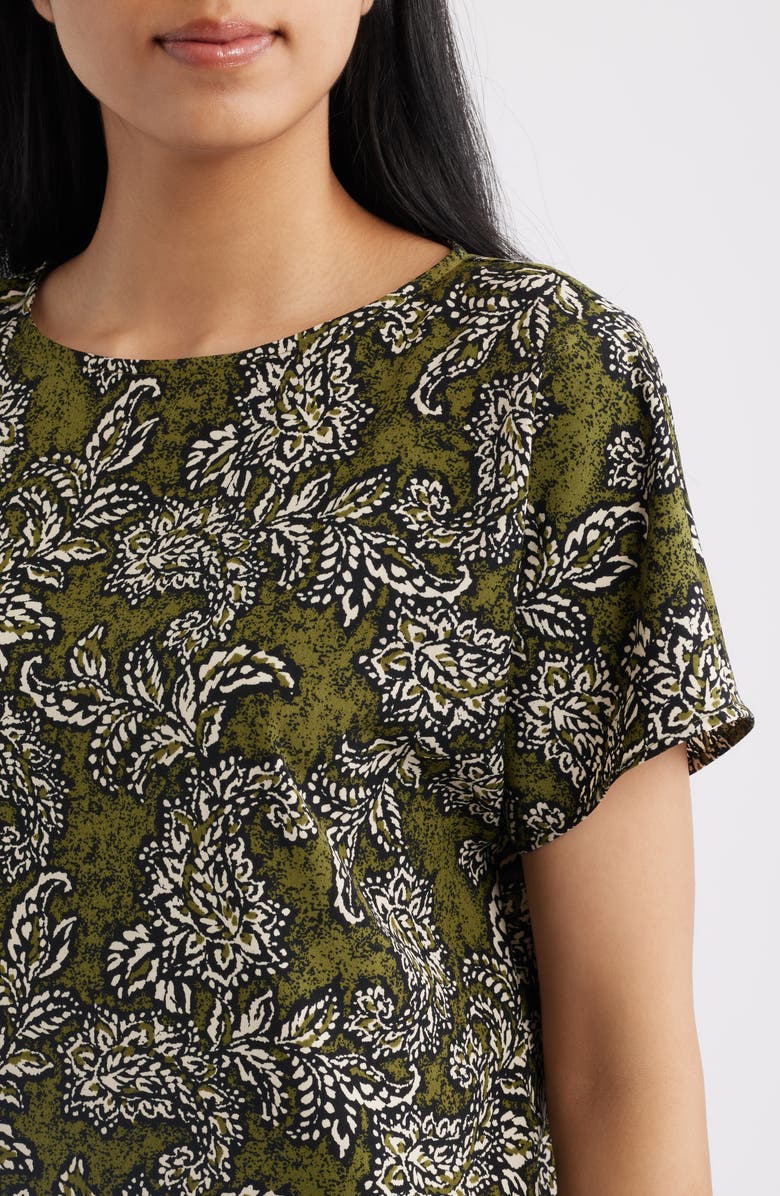 Anne Klein Paisley Print Short Sleeve Top, Alternate, color, Bay Leaf Multi