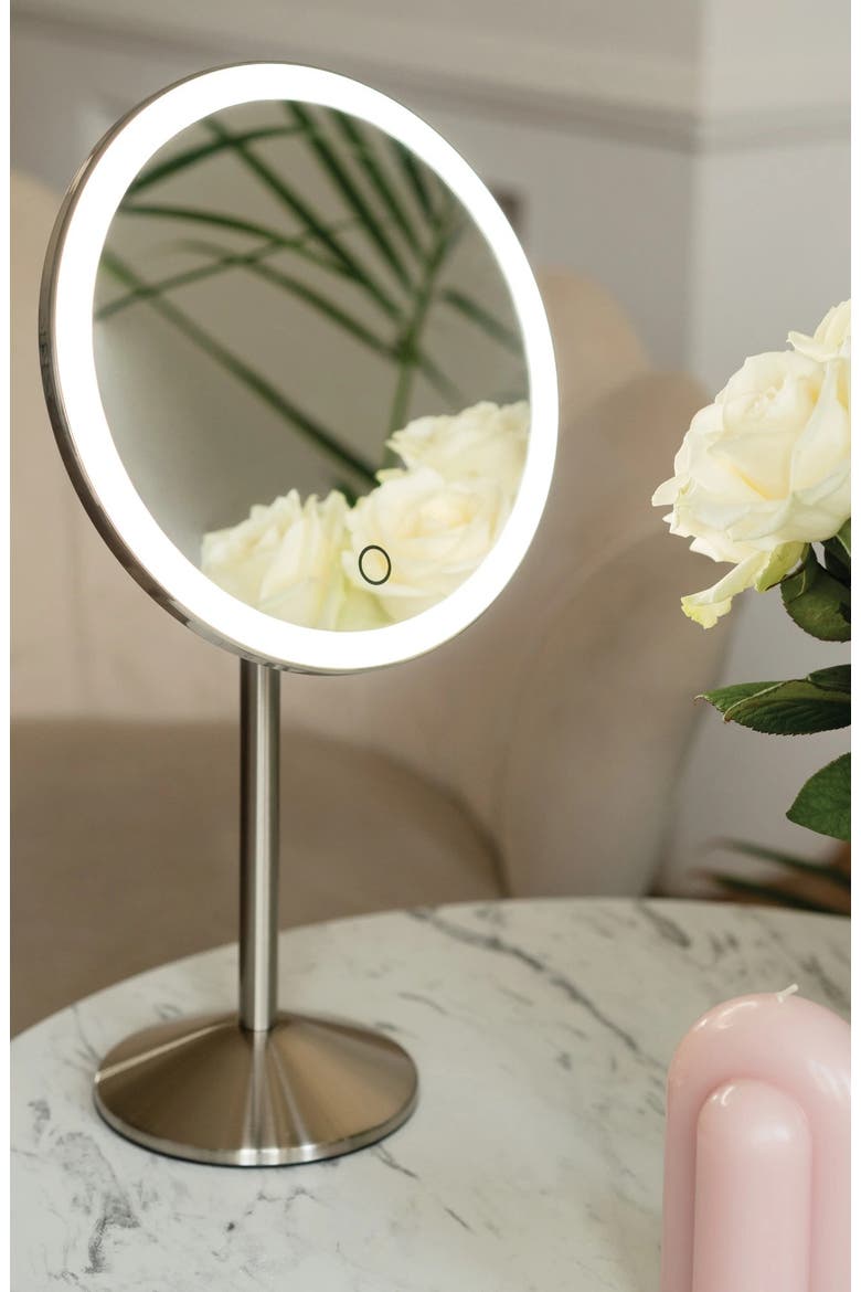 Modern Portable Rechargeable Magnetic 5x Magnication Table Mirror, Alternate, color, Silver