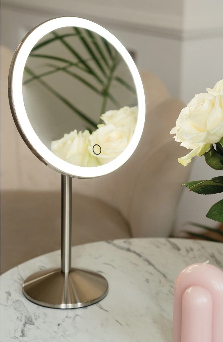 Ilios Lighting Modern Portable Rechargeable Magnetic 5x Magnication Table Mirror, Alternate, color, Silver