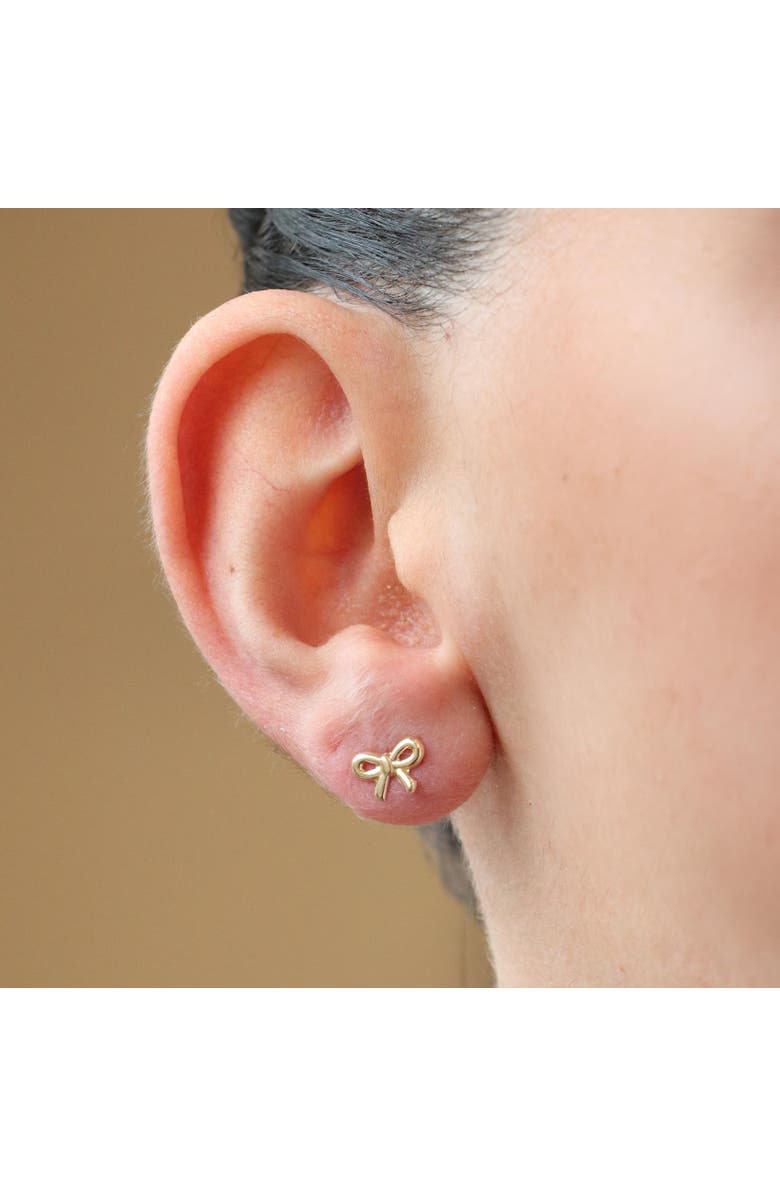 The Lovery Fine Jewelry Mini Bow Screw Back Stud Earrings, Alternate, color, Gold