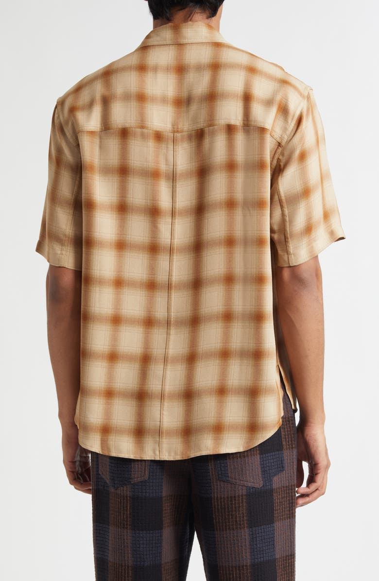 SONG FOR THE MUTE Oversize Plaid Short Sleeve Button-Up Shirt, Alternate, color, Camel