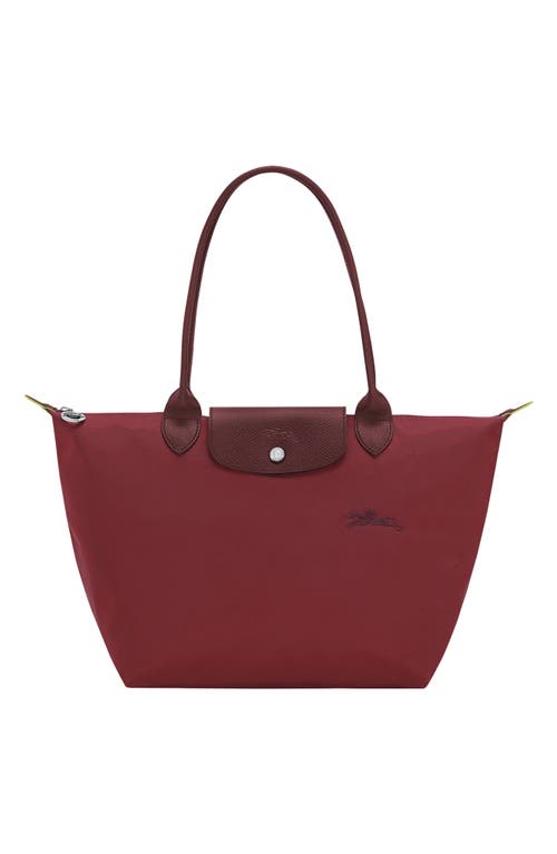 Longchamp Medium Le Pliage Green Recycled Canvas Shoulder Tote Bag In Red