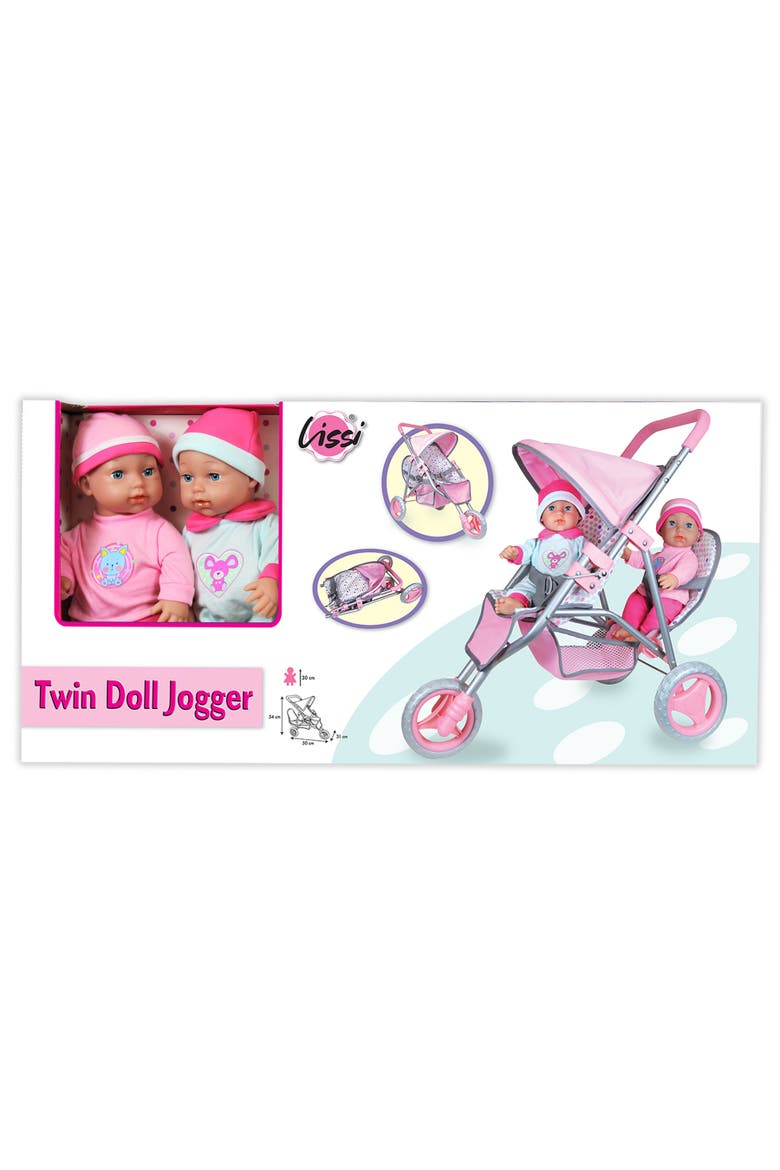 11 Inch Twin Baby Dolls & Jogger Set, Pink & Blue Animal Outfits, Stroller, Alternate, color, Multicolored