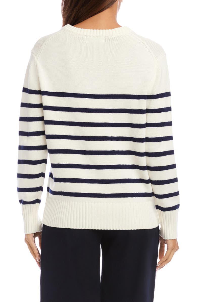 Karen Kane Stripe V-Neck Sweater, Alternate, color, White/Navy