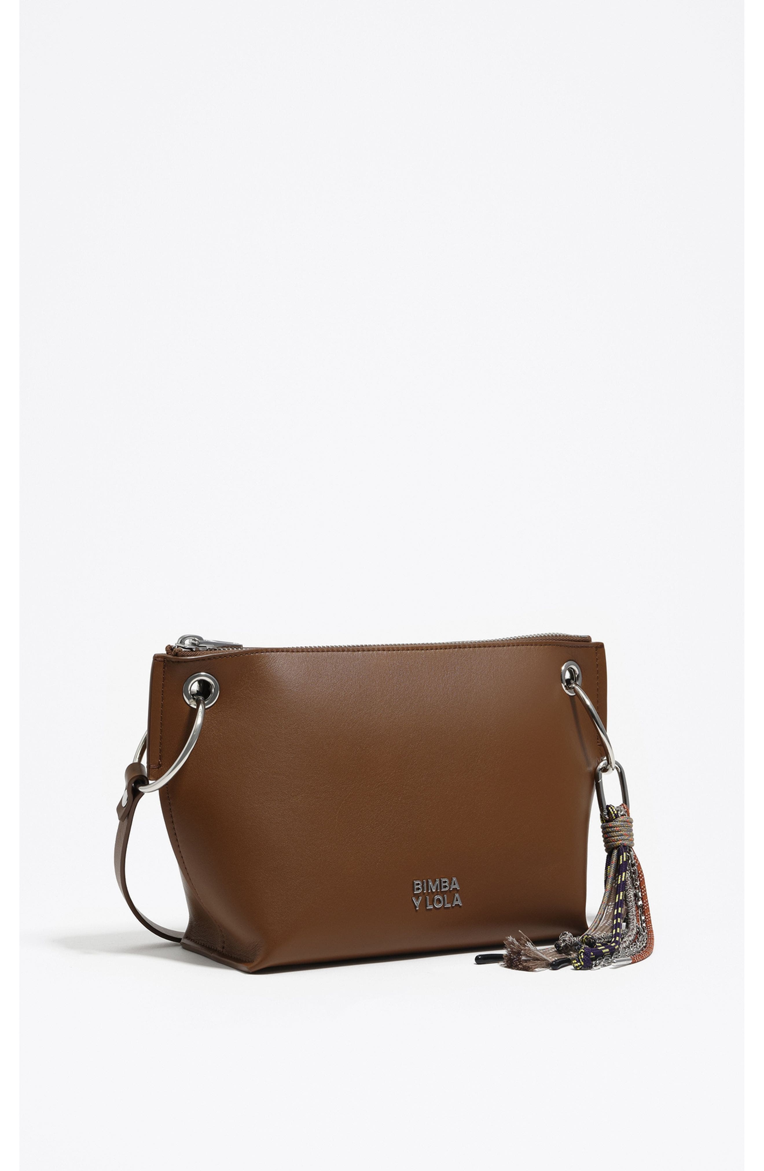 Bimba y Lola Medium Leather Trapezium Bag, Main, color, Oak