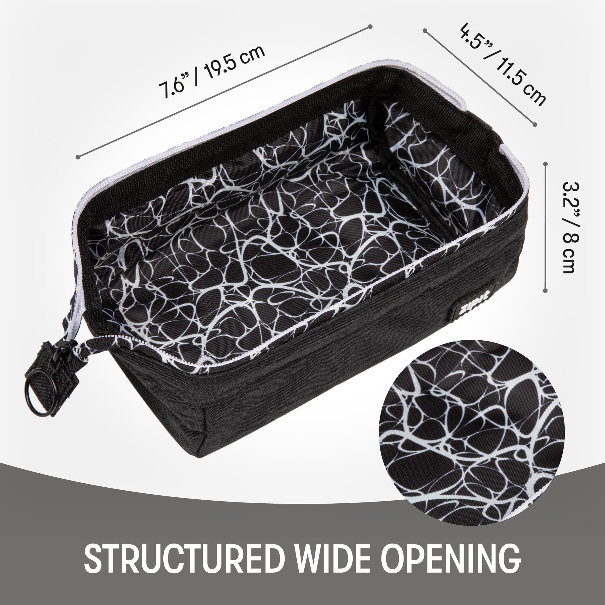 ZIPIT Lenny Pencil Case, Black & White, Large Storage Capacity Zipper Pouch, Alternate, color, Black
