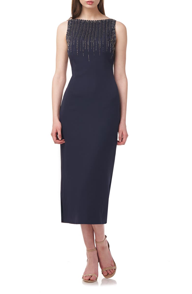 JS Collections Elsa Boat Neck Sleeveless Midi Dress, Main, color, 