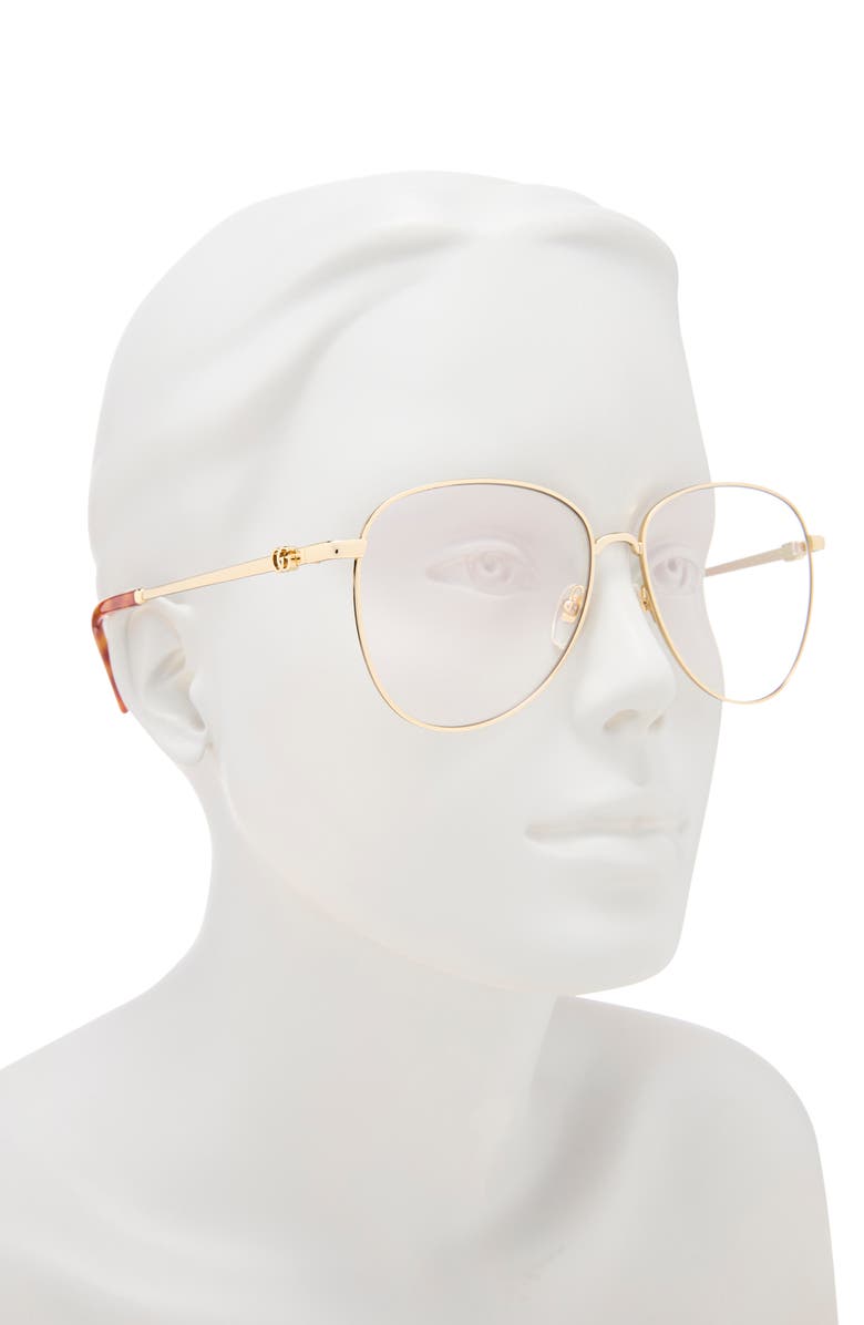 Gucci 60mm Novelty Optical Frames, Alternate, color, Gold Gold Transparent