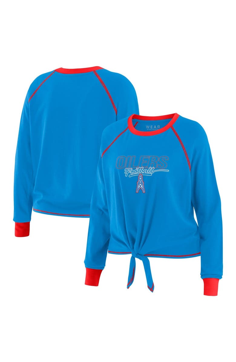 WEAR by Erin Andrews Women's WEAR by Erin Andrews Light Blue Houston Oilers Tie-Front Long Sleeve T-Shirt, Main, color, Light Blue