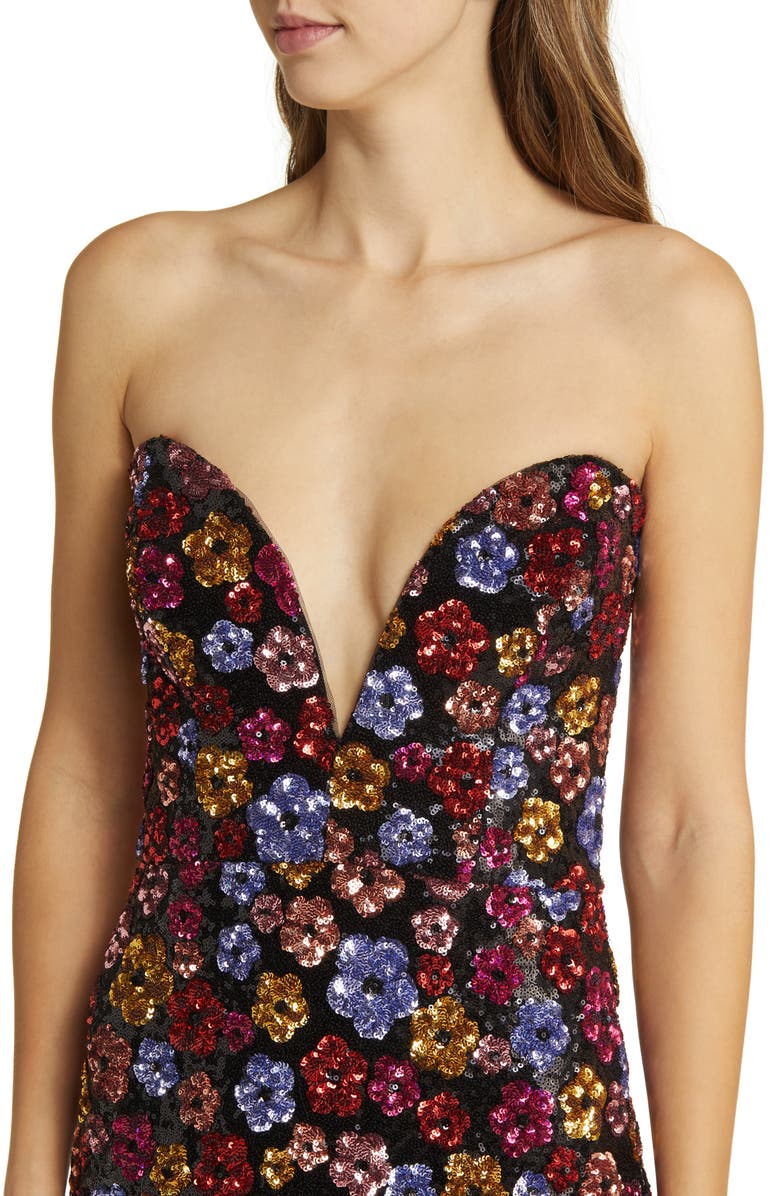 Marchesa Notte Sequin Bouquets Strapless Column Gown, Alternate, color,