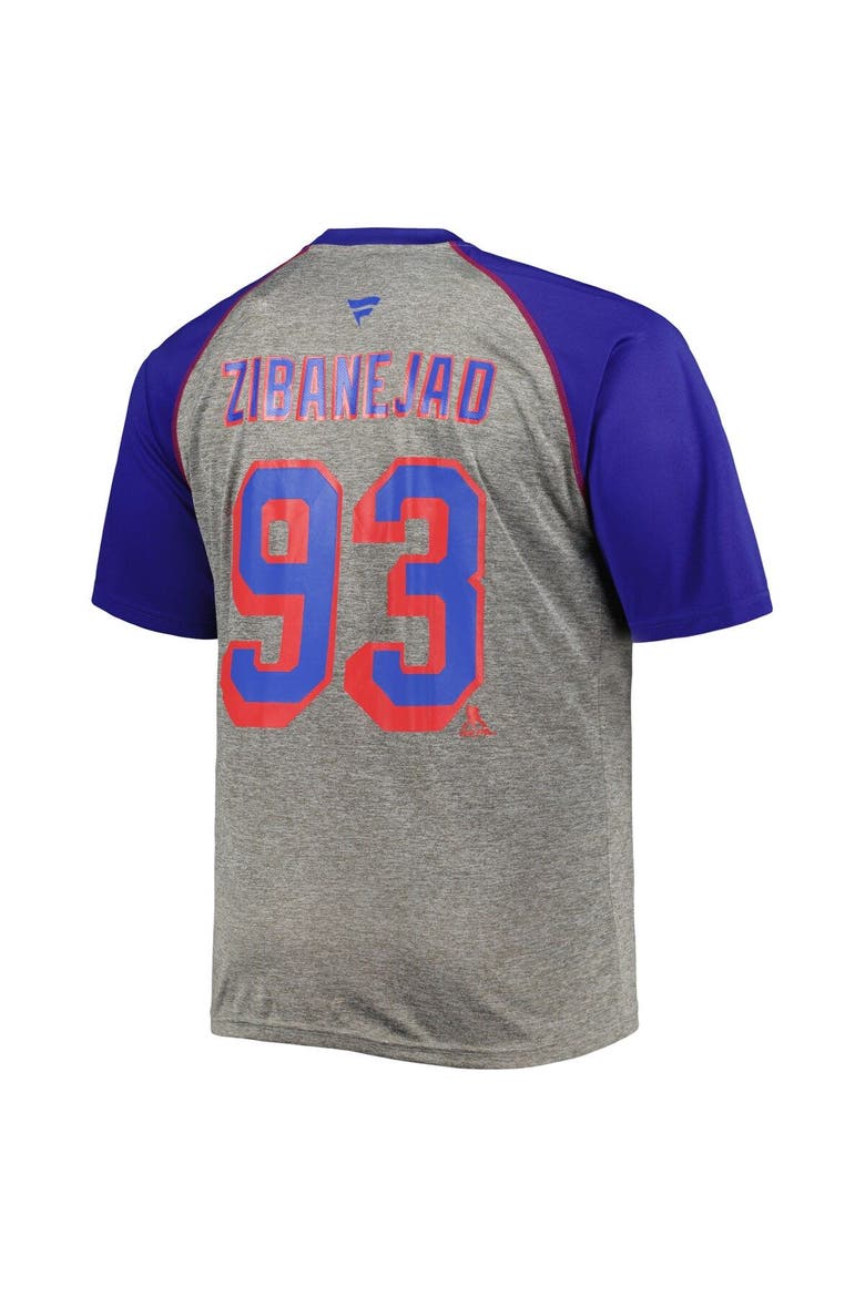 Men's Fanatics Branded Mika Zibanejad Heather Gray/Blue New York Rangers Big & Tall Contrast Raglan Name & Number T-Shirt, Alternate, color, Heather Gray