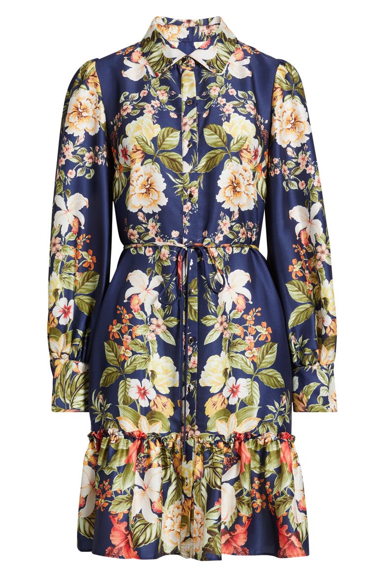 Floral Long Sleeve Satin Shirtdress, Alternate, color, NAVY MULTI