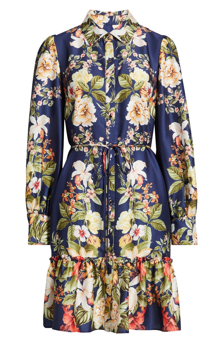 Julia Jordan Floral Long Sleeve Satin Shirtdress, Alternate, color, Navy Multi