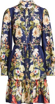 Julia Jordan Floral Long Sleeve Satin Shirtdress