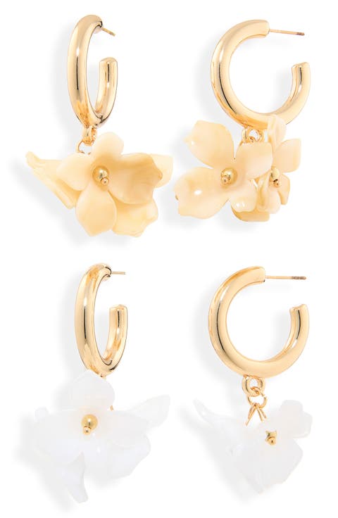 Set of 2 Flower Petal Drop Hoop Earrings