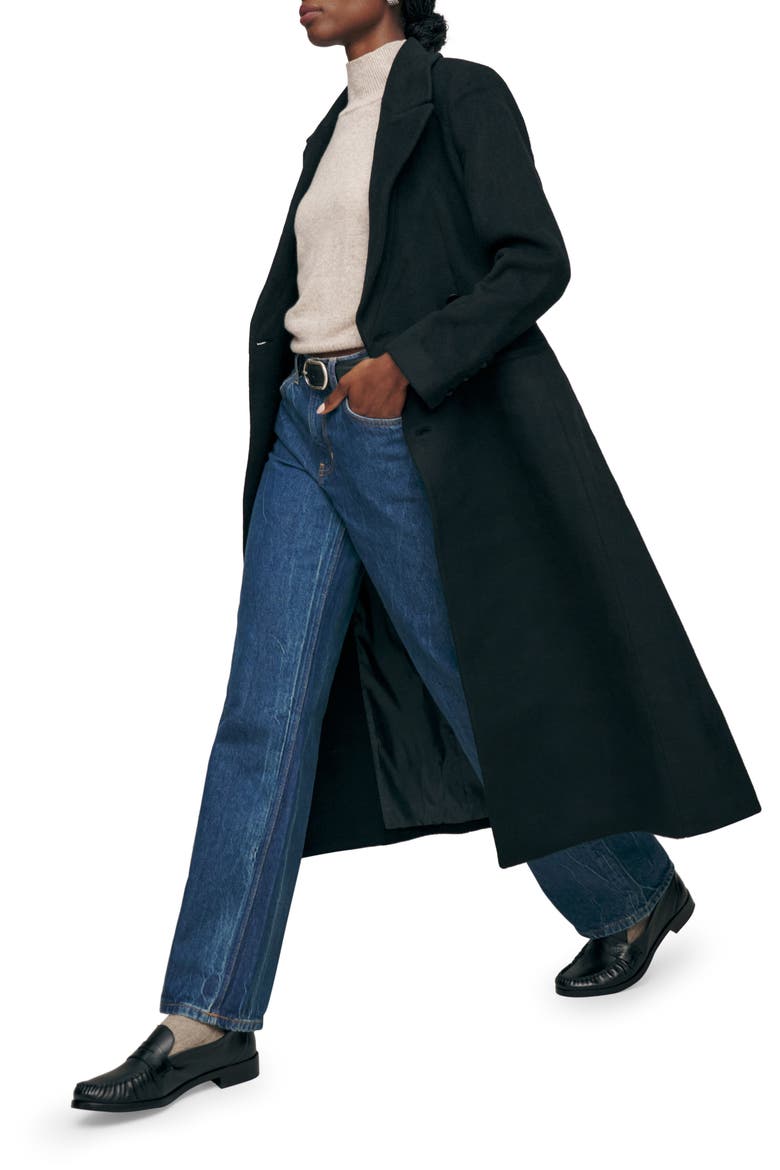 Oscar Nipped Waist Recycled Wool Blend Double Breasted Coat, Alternate, color, BLACK
