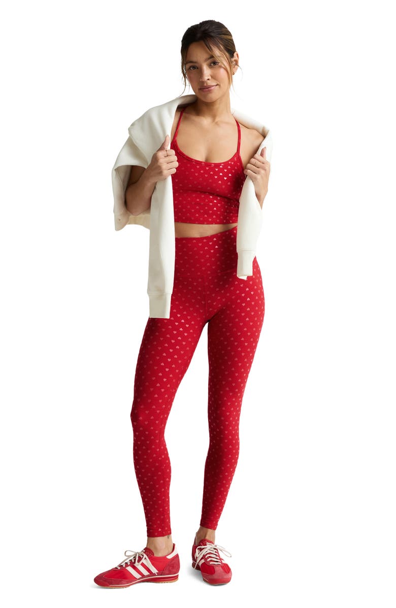 Beyond Yoga Softshine Midi High Waist Leggings, Alternate, color, Holly Red Ditsy Hearts
