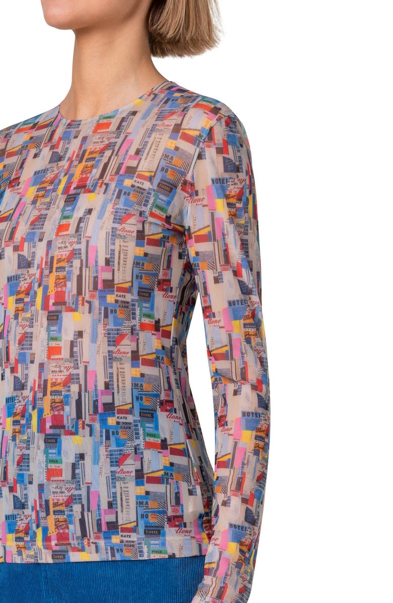 Akris punto NYC Paper Collage Print Stretch Tulle Top, Alternate, color, 