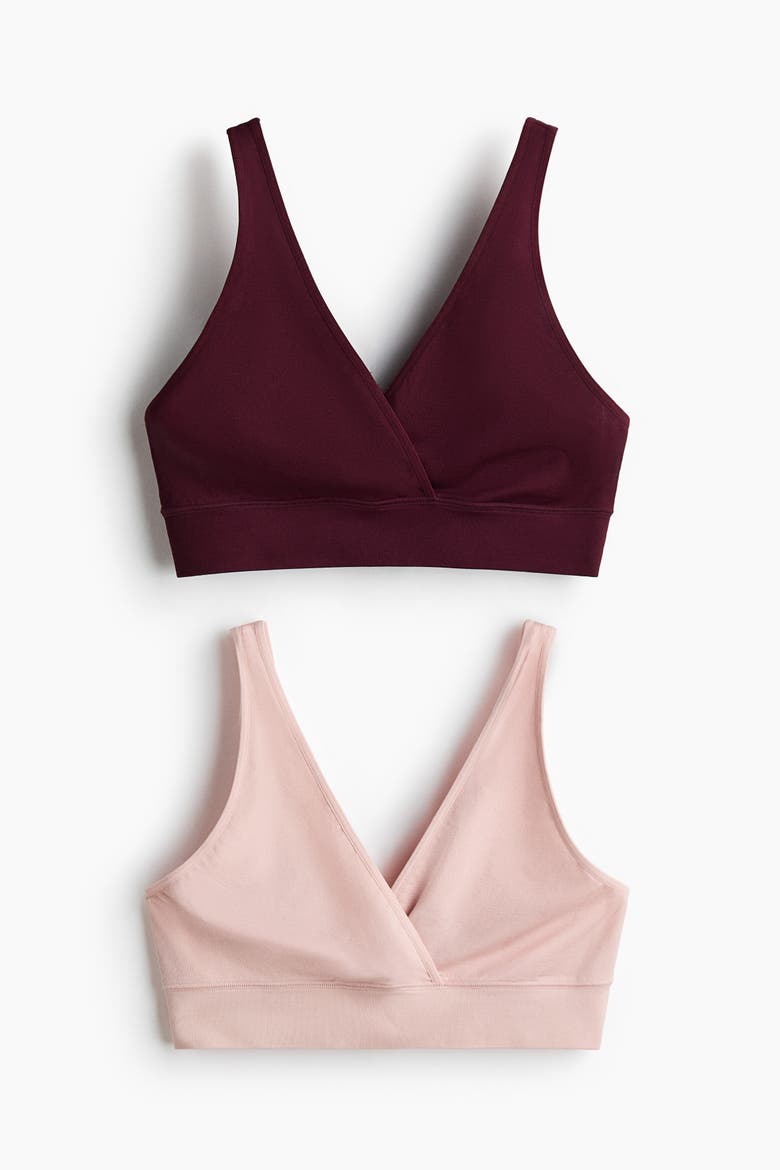 Mama 2-pack seamless nursing bras, Alternate, color, Burgundy/powder pink