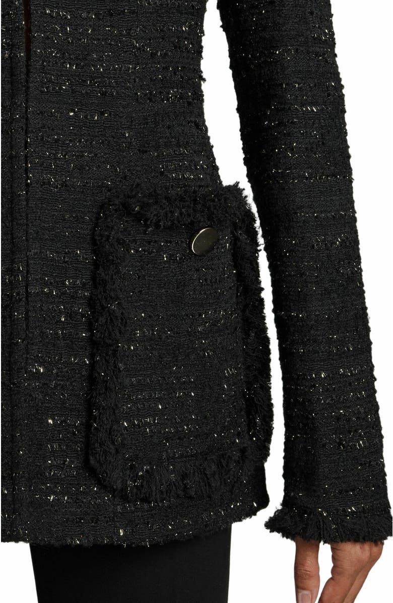 Santorelli BRITT Black with Gold Lurex Tweed Jacket with Fringe Detail, Alternate, color,