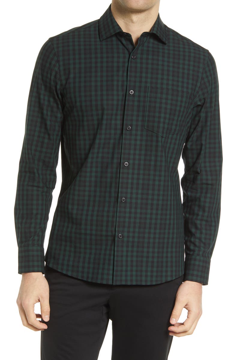 Nordstrom Tech-Smart Trim Fit Gingham Stretch CoolMax Poplin Button-Down Shirt, Main, color, 