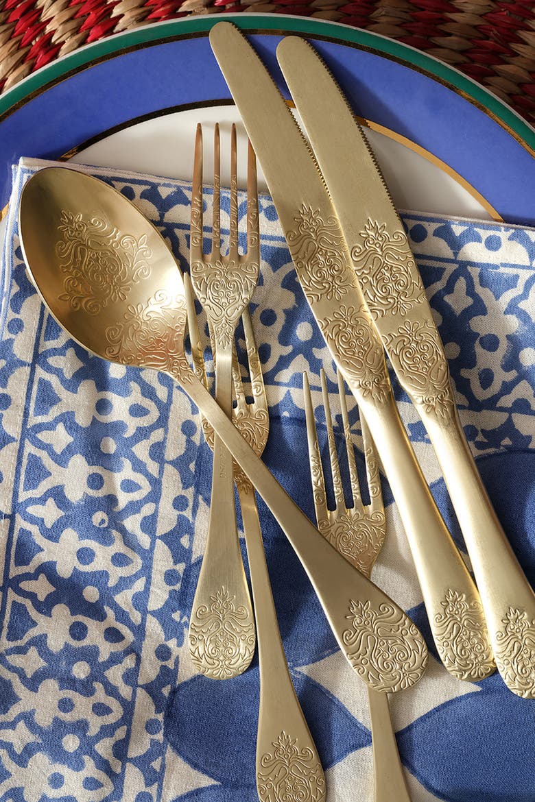 Dume Patterned Stainless Steel Dessert Knife Set of 4, Alternate, color, Champagne