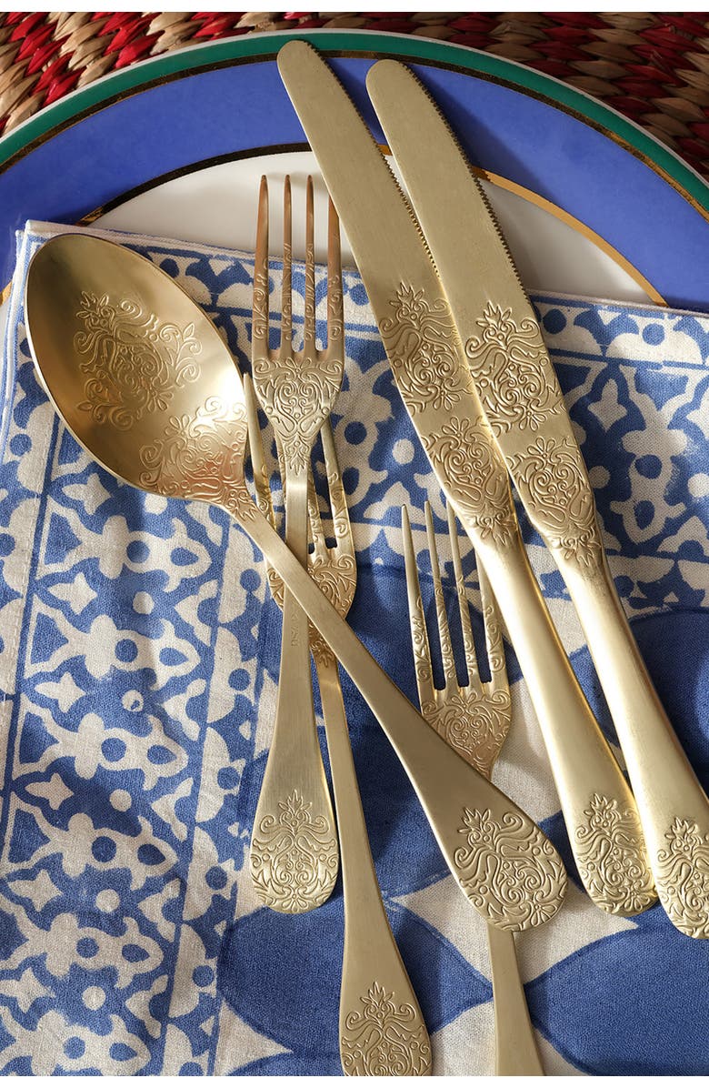 Zsa Zsa Zsu Dume Patterned Stainless Steel Dinner Fork Set of 4, Alternate, color, Champagne