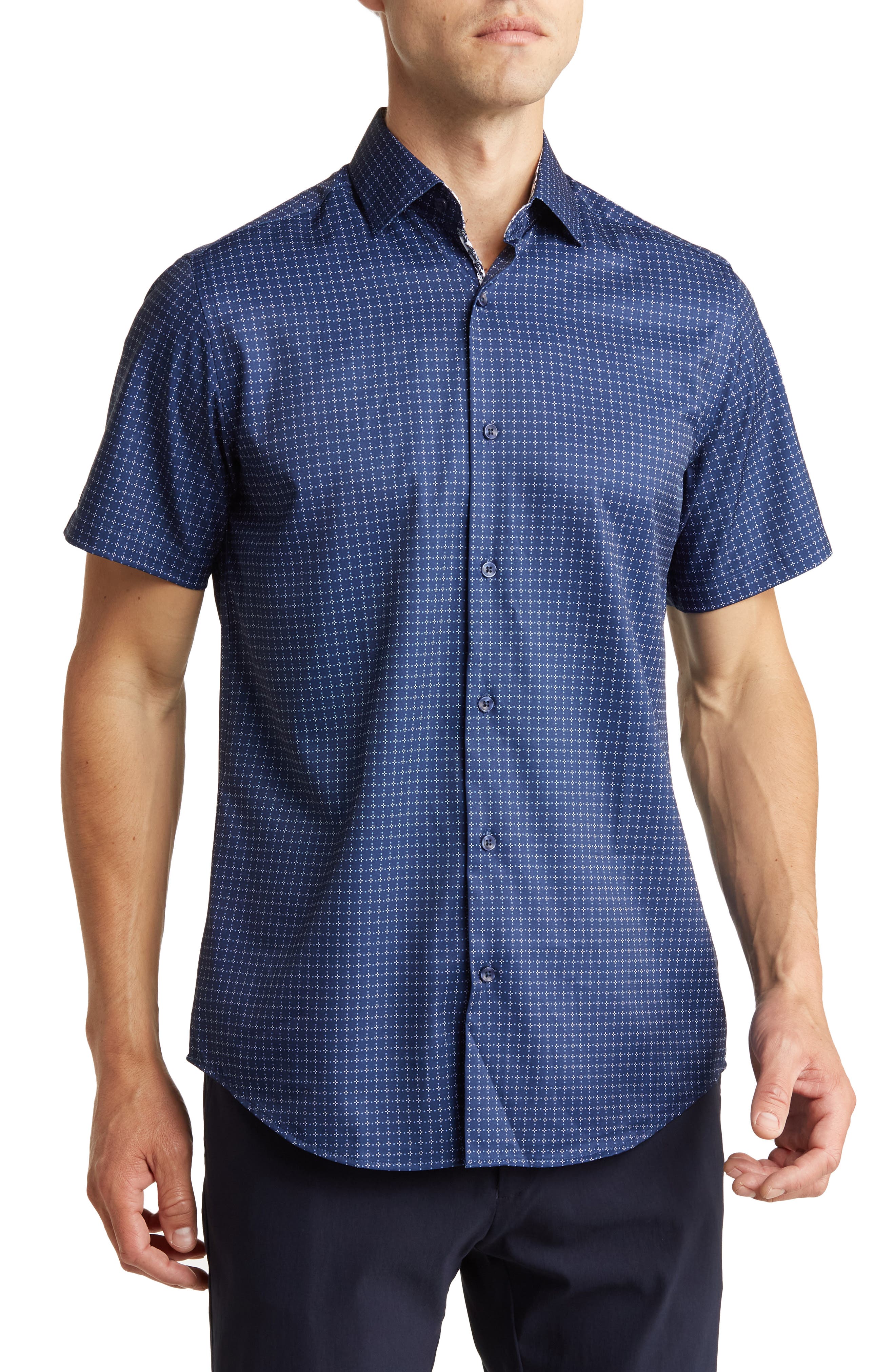 TOM BAINE Slim Fit Performance Short Sleeve Button-Up Shirt