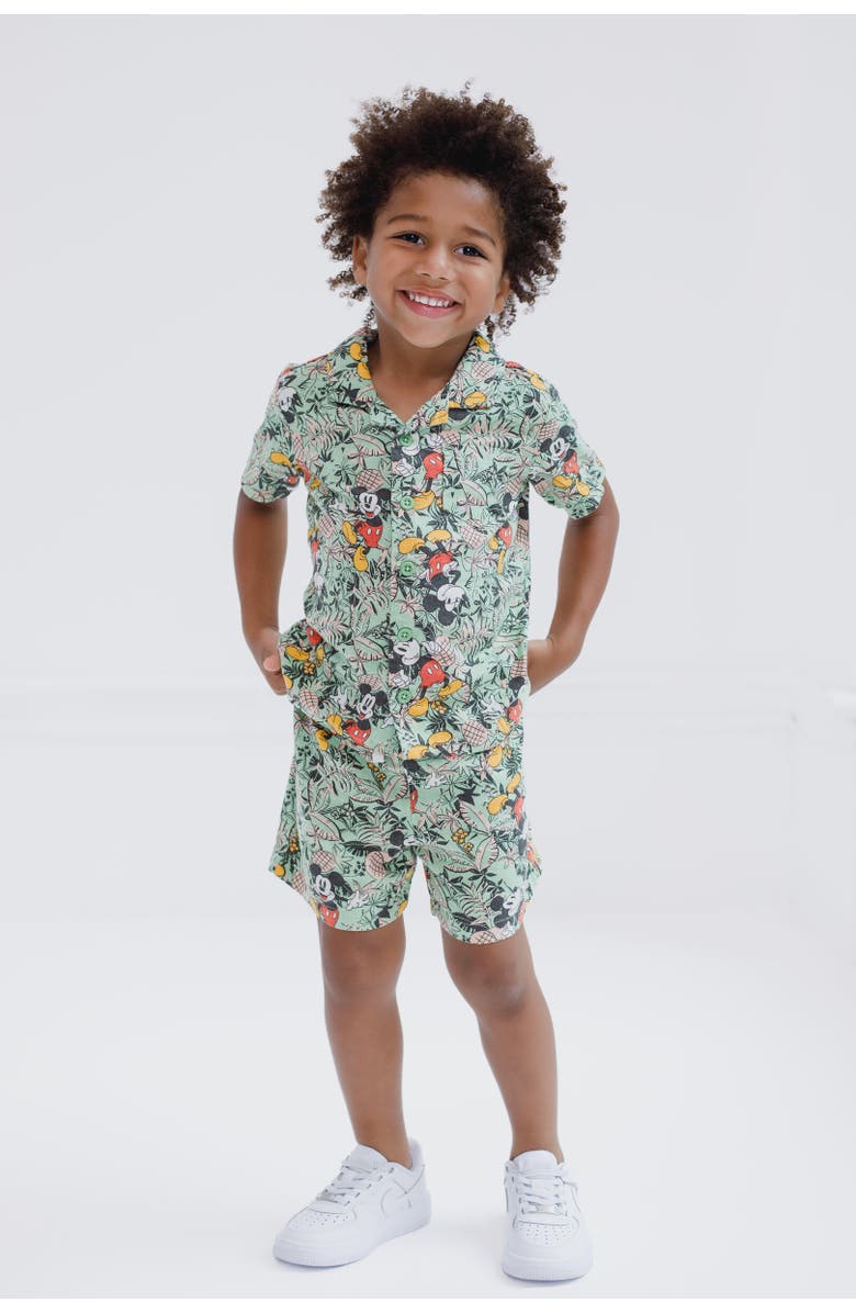 Disney Mickey Mouse Button-Down T-Shirt & Shorts Set, Alternate, color, Green