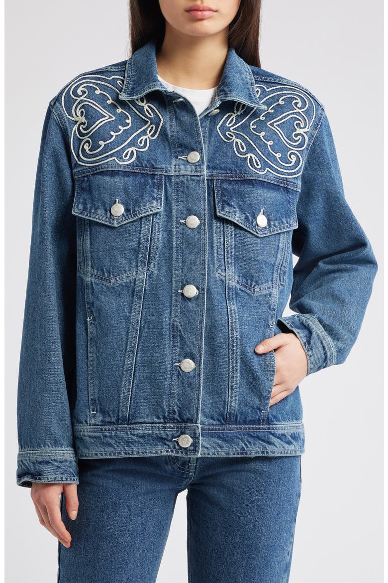 Cornely Embroidered Denim Jacket, Alternate, color, DENIM