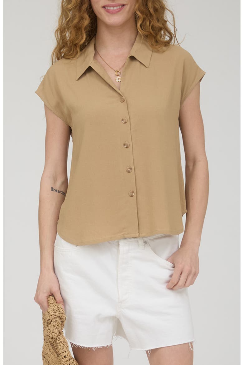 Short Sleeve Button Front Shirt, Main, color, LIGHT BROWN