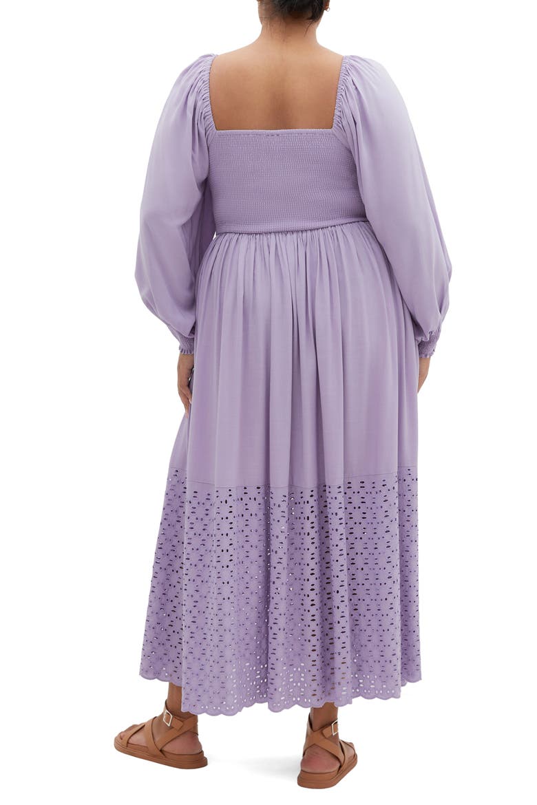 Tess Eyelet Long Sleeve Midi Dress, Alternate, color, LAVENDER