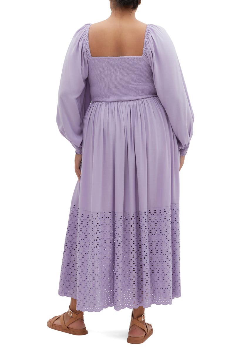 City Chic Tess Eyelet Long Sleeve Midi Dress, Alternate, color, Lavender