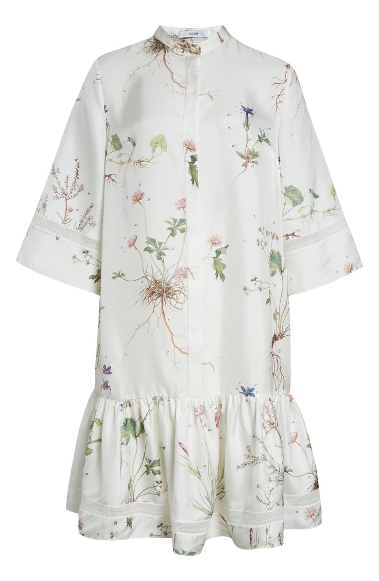 Erdem Short Sleeve Drop Waist Silk Minidress, Alternate, color, Botanical Garden White
