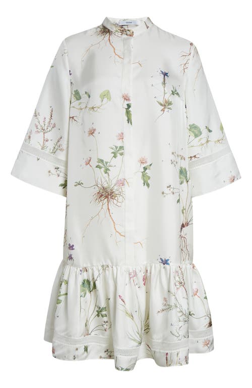 Erdem Short Sleeve Drop Waist Silk Minidress In White